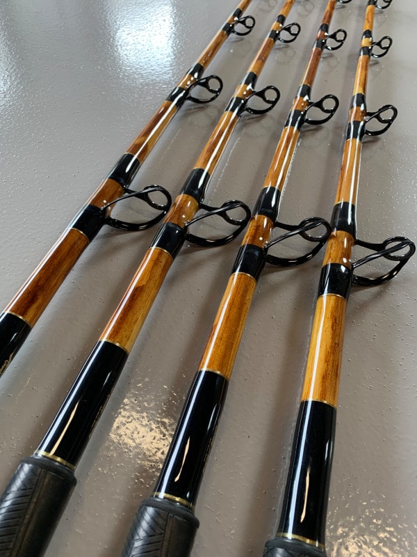 Daytime Swordfish Rods Painted Wood Grain Rods Close Up