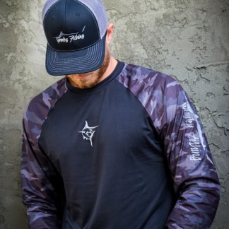 black and gray Camo long sleeve fishing performance shirt
